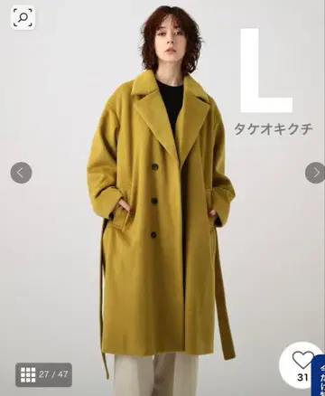 빅 더블 체스터 코트 옐로우 컬러 머스타드 컬러 L 다케오 키쿠치