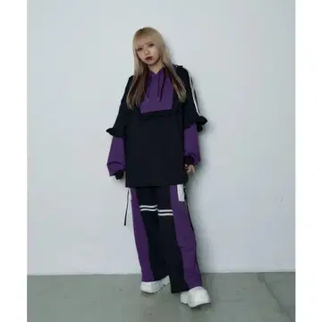 WEGO 바이컬러 저리 후드티 상하의 보라색 퍼플