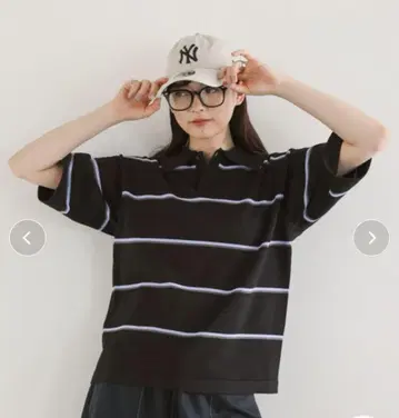 새상품 [레이지블루] 반팔 배색 보더 피케 셔츠