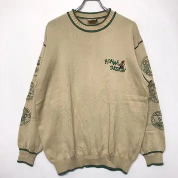 HONMA DESIGN 혼마 레트로 자수 트리밍 코튼 니트