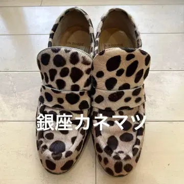 새상품급 긴자 카네마츠 레오파드 무늬 송치 로퍼