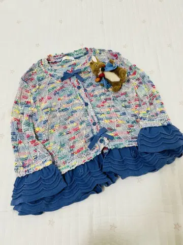 핑크하우스 가디건 시스루 니트 페플럼 꽃 모티브 스캘럽