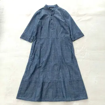 A.P.C. 아페쎄 블루 데님 원피스 밴드 카라 7부 소매 36