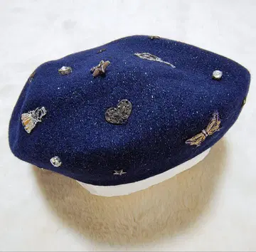 ANNA SUI 안나수이 와펜 참 포함 베레모 라메 믹스