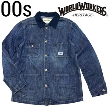 00s Y2K 월드 워커즈 데님 커버올 옷깃 절개 자켓 M