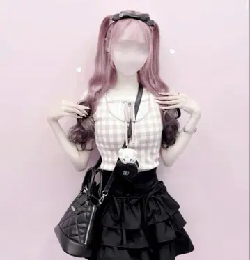 honeymew 깅엄 체크 상의 핑크