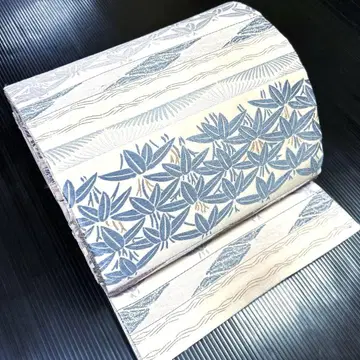 순수 실크 전 통 후쿠로 오비 [ 자수 잎 무늬 ]