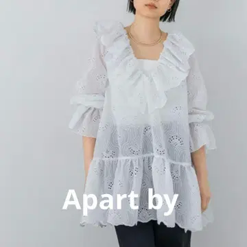 택 포함 A part by 레이스 자수 프릴 원피스 화이트