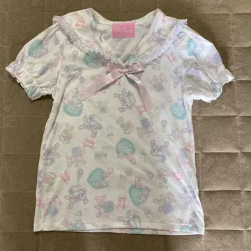 나일 퍼치 BABYGIFT 패턴 세일러 카라 퍼프 슬리브 티셔츠