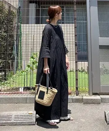 노치 시어 레이스 절개 루즈 보일 원피스