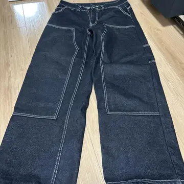 데님 팬츠 더블니 블랙