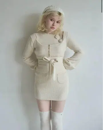 Flower knit set up ivory andmary