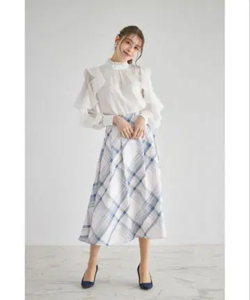 톡톡 백 레이스업 체크 무늬 트위드 스커트 블루 귀여운