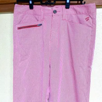 descente 체크 무늬 남성 바지 핑크 빨흰