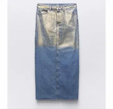 ZARA 메탈릭 골드 데님 롱 스커트