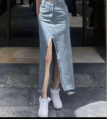 DIANTE 데님 타이트 스커트 슬릿 라이트 블루