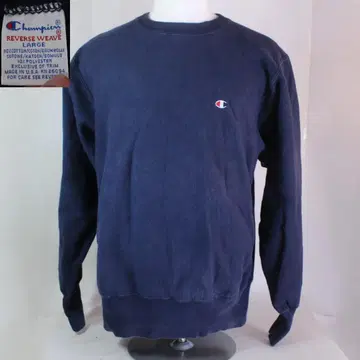 90's USA 네이비 컬러 챔피온 리버스 위브 L 자수 택