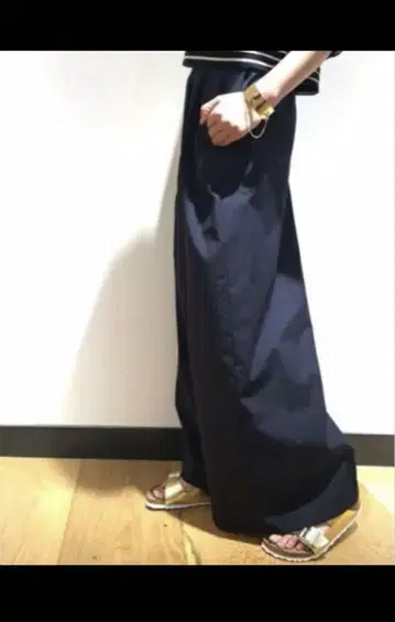 Deuxieme Classe 개더 와이드 팬츠 네이비