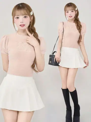[ 완판템 ] 다리치 팬시 비즈 DD 로고 니트탑 PNK