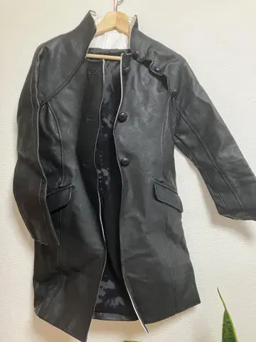 블랙 가죽 코트 스탠드 카라