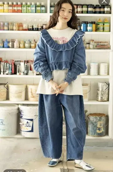 택 포함 니코앤드 벨트 배럴 데님 인디고 S 사이즈