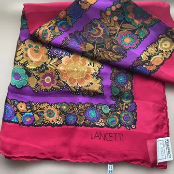 LANCETTI 꽃무늬 실크 터치 스카프 초 대형 130cm 이탈리아제