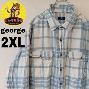 USA 구제 의류 george 플란넬 셔츠 2XL 화이트 블루 체크