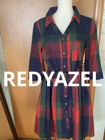 REDYAZEL 체크 무늬 셔츠 원피스 벨트 포함 레이디 아젤