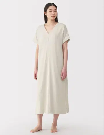 무인양품 착용하는 타월 양면 파일 반팔 원피스 라이트 베이지 M