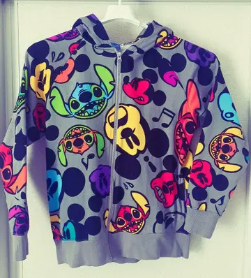 스티치와 미키 후드 부착 풀 집업 후드티/M 사이즈