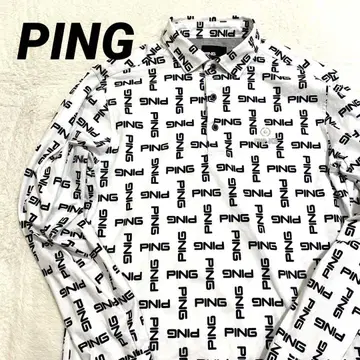 PING 핑 골프 셔츠 긴팔 올 로고 무늬 L 사이즈 화이트 스트레치성