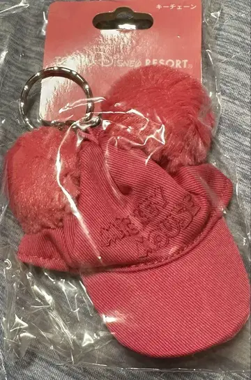 디즈니 폼폼 캡 키체인 핑크 미키 모자