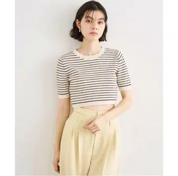COCO DEAL 보더 케이블 하프 슬리브 니트 M