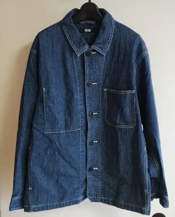 USED 유니클로 데님 워크 자켓 L 블루 워배쉬