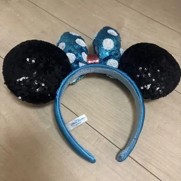미니 귀 머리띠 파랑 블랙 화이트 도트