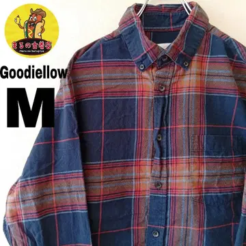 USA 구제 의류 Goodiellow 플란넬 셔츠 M 네이비 오렌지 체크