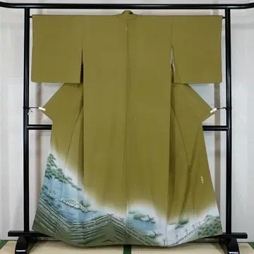 꾀꼬닥색 덴류지 풍경 문양 순수 실크 이로도메소데 a401