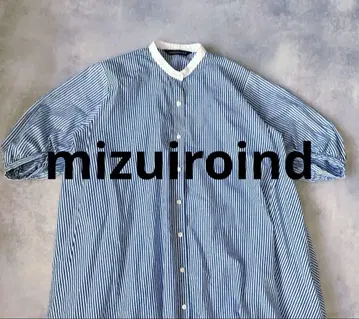 미즈이로 인드 mizuiroind 스트라이프 셔츠 원피스 스카이블루