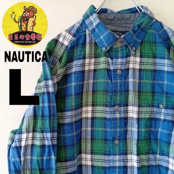USA 구제 의류 NAUTICA 플란넬 셔츠 L 그린 블루 체크