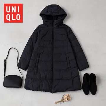 유니클로 W 지퍼 스트레치 다운 코트 다크 그레이 울 롱 다운 XL