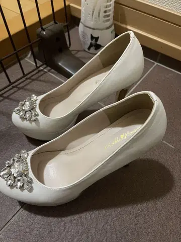 화이트 비쥬 장식 펌프스 약 7cm 힐