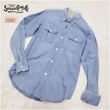 레어 슈가케인 히노야 샴브레이 셔츠 긴팔 2홀 버튼 빨간색 버튼