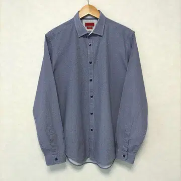 ZARA 슬림핏 마이크로 도트 와이드 칼라 셔츠 XL 블루