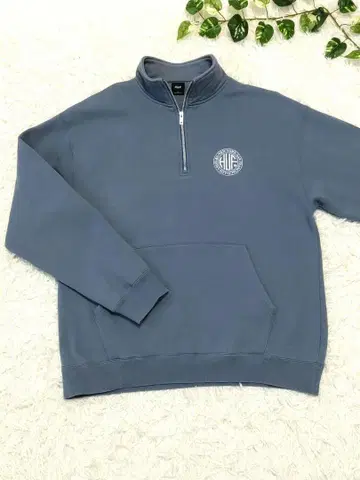 HUF 하프 지퍼 플리스 맨투맨 자수 로고 XL 라이트 블루