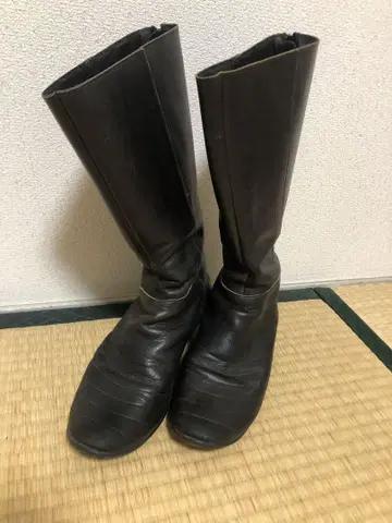 츠모리치사토 블랙 가죽 부츠 L