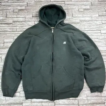 90s 러셀 애슬레틱 지퍼 후드티 그린 자수 로고 좋은 페이드