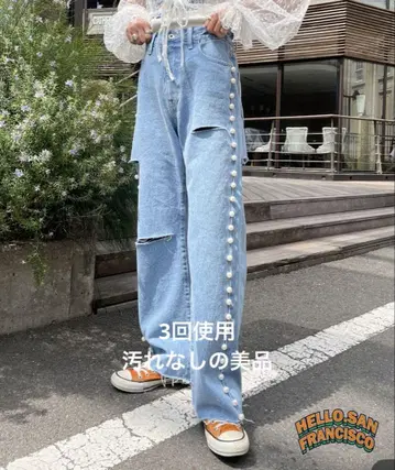 Hello Sanfrancisco 사이드 펄 라인 데미지 데님