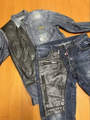 DSQUARED 2 데님 셔츠와 팬츠 세트 가죽 배색