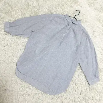 무인양품 린넨 셔츠 하프 버튼 7부 소매 내추럴 라이트 블루 (XL)