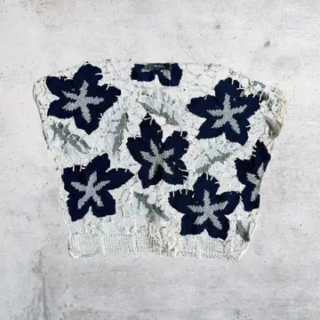 00's Meilene 썸머 니트 꽃무늬 네이비 프렌치 슬리브 M